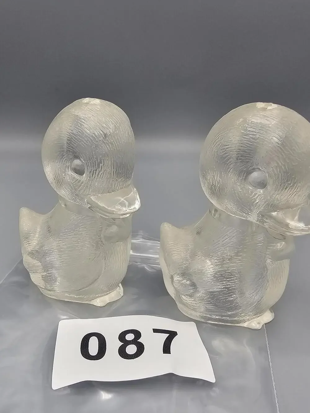 Pair of Vintage Clear  Duck salt and pepper shakers from Taiwan